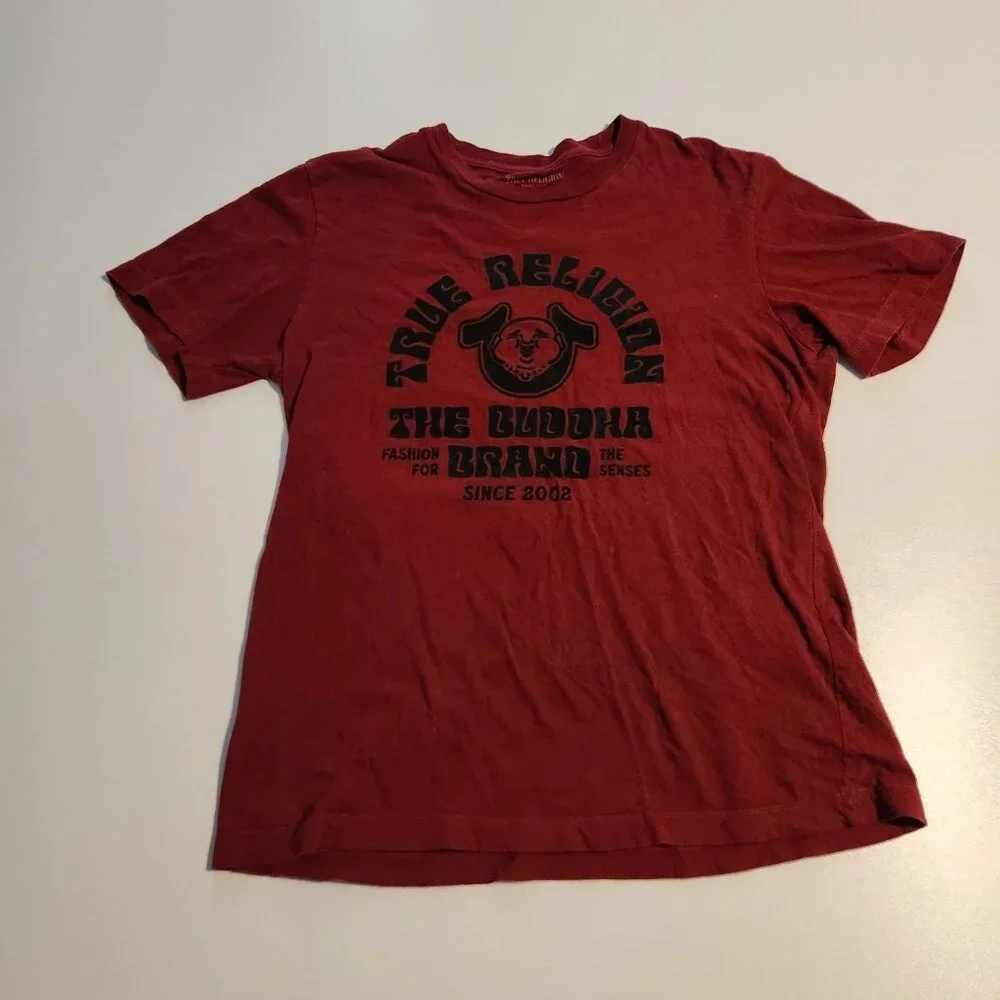 True Religion T-Shirt Dahlia Buddha‎ The Buddha Brand Red Cotton Mens Medium